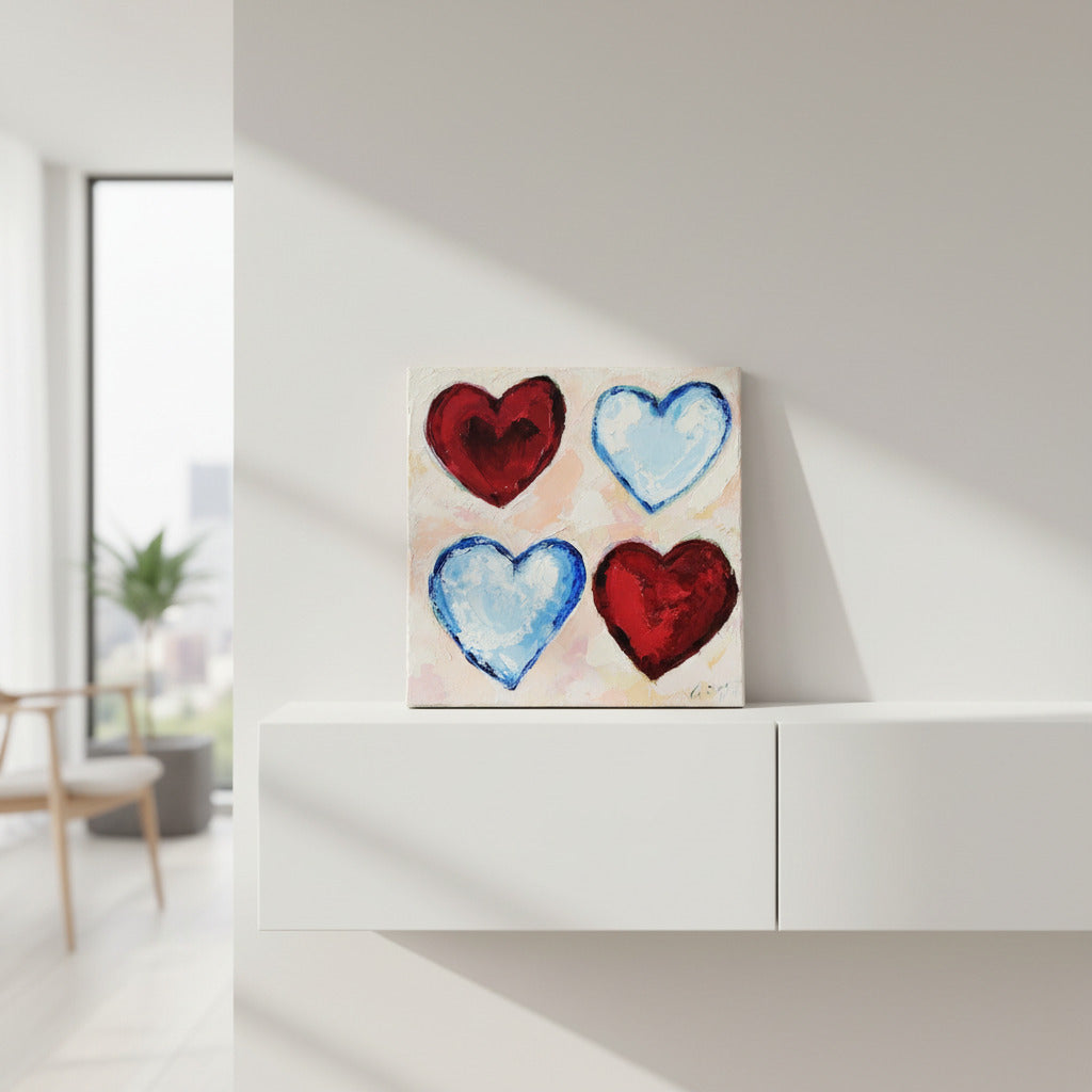 https://cdn.shopify.com/s/files/1/1051/1899/0685/files/03_d08b70a0-ed23-49cf-805f-4950a83c7059.jpg?v=1776510724,Vier Herzen,3,Vier Herzen Ölgemälde – Nahaufnahme Pinselstruktur Leinwand Herzen