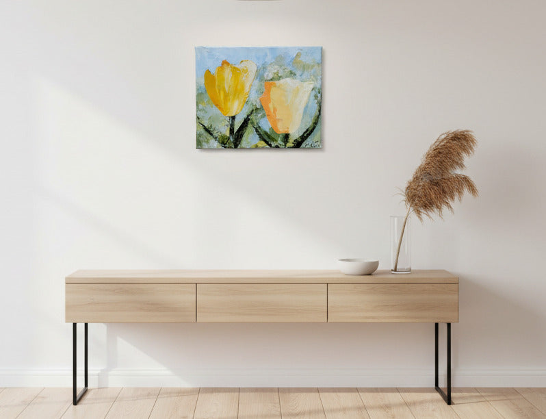 https://cdn.shopify.com/s/files/1/1051/1899/0685/files/03_da7477aa-c951-4f6f-bafd-48564edae6f3.jpg?v=1775644164,Gelbe Tulpen,3,Gelbe Tulpen Ölgemälde – Nahaufnahme Pinselstruktur Blumenmuster Leinwand
