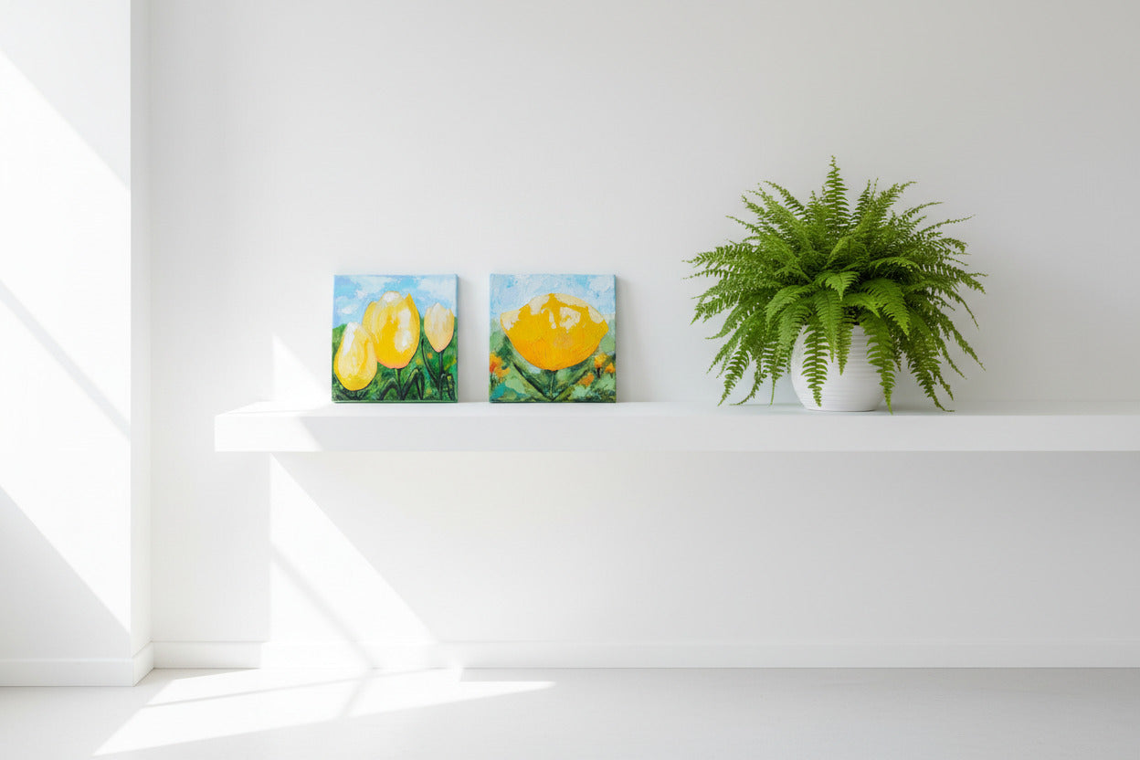 https://cdn.shopify.com/s/files/1/1051/1899/0685/files/11_4a6a7f03-23d8-43f6-b276-fe515fe761d2.jpg?v=1773313093,Gelbe Tulpen,1,Ölgemälde Gelbe Tulpen zweite Version – Tulpen in Gelb Frühlingsgemälde Modernismus
