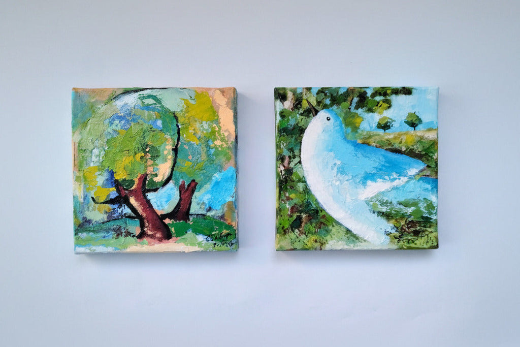 https://cdn.shopify.com/s/files/1/1051/1899/0685/files/20.jpg?v=1774708331,Sommerflug,1,Ölgemälde Sommerflug – expressionistisches Vogelgemälde in Grün und Blau auf Leinwand