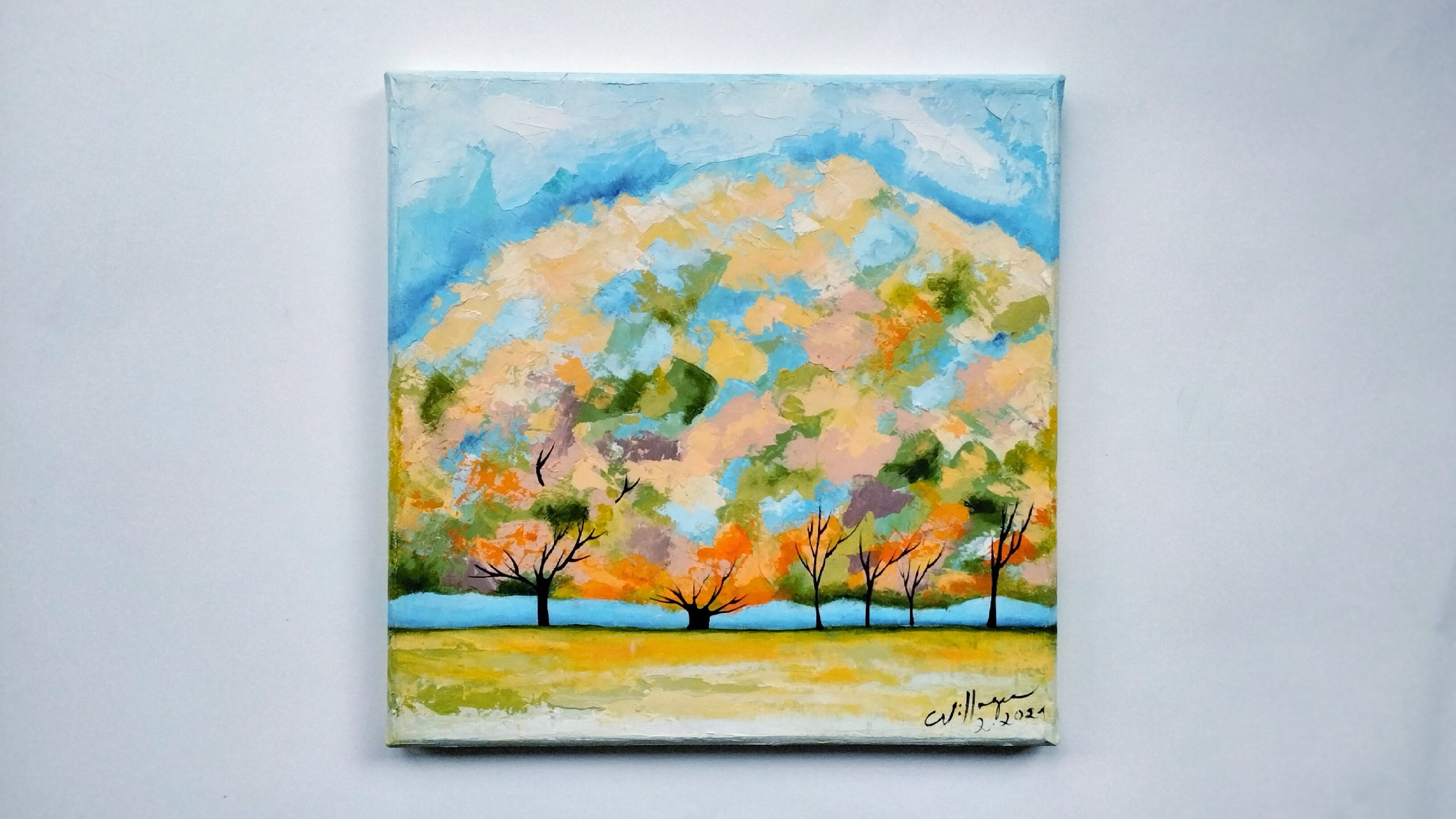 https://cdn.shopify.com/s/files/1/1051/1899/0685/files/20260330_142125.jpg?v=1776510149,Bäume im Frühling,4,Bäume im Frühling – Wandgemälde Frühlingsnatur als Wohnzimmerdekoration