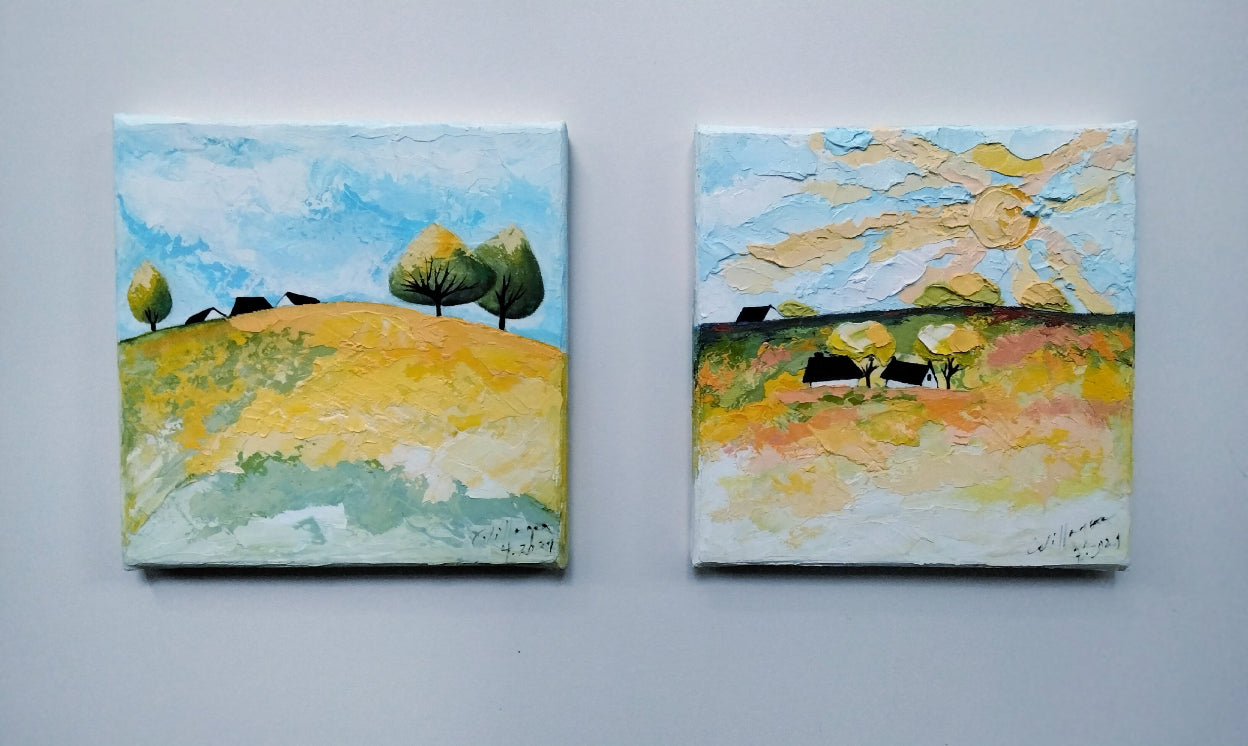https://cdn.shopify.com/s/files/1/1051/1899/0685/files/31.jpg?v=1780305000,Sommerlandschaften,1,Ölgemälde Sommerlandschaften – expressionistische Zweierkollektion in Grün und Orange