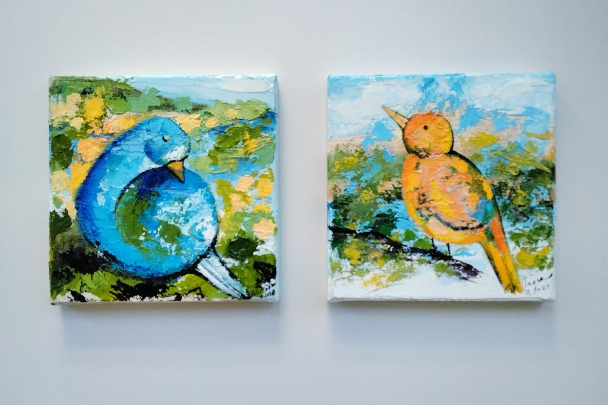 https://cdn.shopify.com/s/files/1/1051/1899/0685/files/36.jpg?v=1780304763,Zwei Vögel,1,"Ölgemälde Zwei Vögel – expressionistisches Tiergemälde in Blau, Grün und Orange"